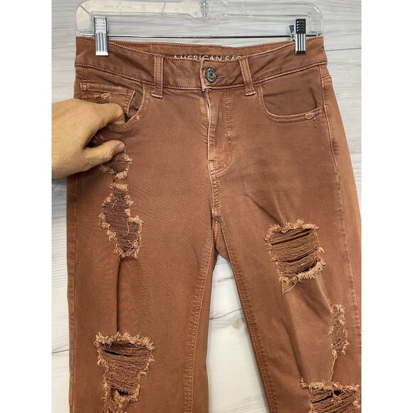American Eagle Tomgirl Jeans Womens 0 Distressed Super Stretch Ripped Pants Deni - Picture 4 of 15